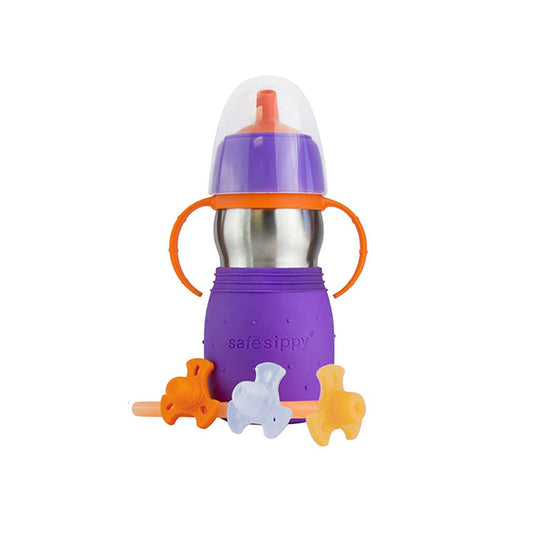 Kid Basix Safe Sippy 2 | Stainless Steel Cup for Babies/Toddlers | Convertible Sippy or Straw | Dishwasher Safe | 11 Oz. | Bpa Free | Purple