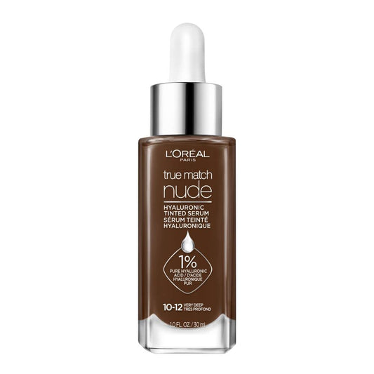 L’Oréal Paris True Match Nude Hyaluronic Tinted Serum Foundation, Tinted Face Serum Foundation Makeup with Hyaluronic Acid for Lightweight Coverage and Instant Hydration, Radiant Finish - Very Deep, 30 mL