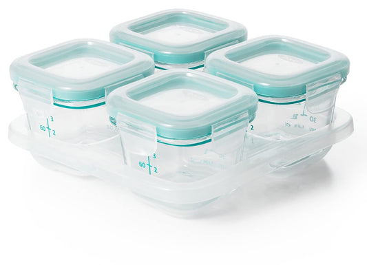 OXO Tot Glass Baby Blocks Food Storage Containers, Teal, 4 Oz