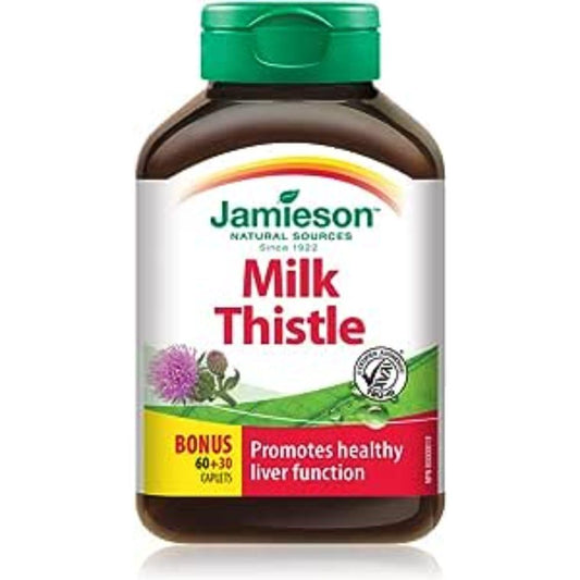 Jamieson Milk Thistle 150 mg, Supports Liver Function, Helps Relieve Digestive Disturbances. Non-GMO, Gluten-Free, 90 Vegetarian Caplets, Proudly Canadian