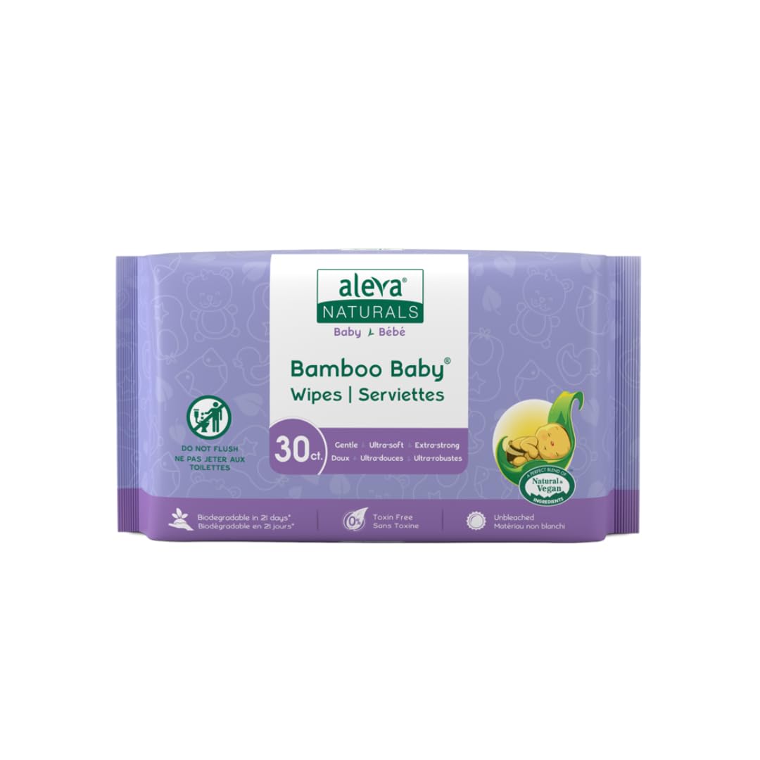 Aleva Naturals Bamboo Baby Wipes Travel, 30 Count [packing may vary]