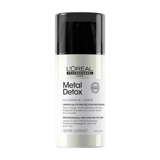 L'Oreal Professionnel Metal Detox Leave-in Cream, Hydrating, Anti-Frizz, UV Protection, Prevents Damage, Prolongs Hair Color, Adds Softness, For Dry, All Types, 100 ML