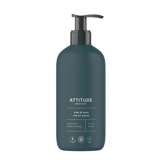 ATTITUDE Liquid Hand Soap, Made in Canada, EWG Verified, Plant and Mineral-Based, Vegan, Dermatologically Tested, Vegan, Pine & Sage, 473 mL