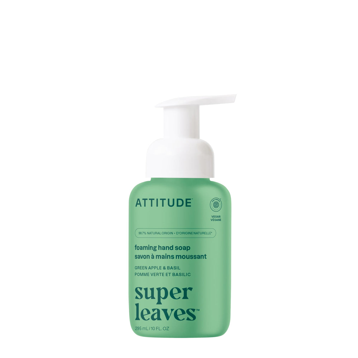 ATTITUDE Foaming Hand Soap, Made in Canada, EWG Verified, Plant and Mineral-Based Ingredients, Vegan Personal Care Products, Green Apple & Basil, 10 Fl Oz