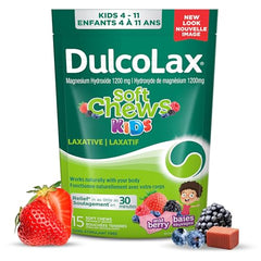 Dulcolax Soft Chews Kids, Laxative for Gentle Occasional Constipation Relief for Kids Ages 4 and Over, Vegan, Stimulant-Free, Gluten-Free Laxatives, Wild Berry, 15 Count
