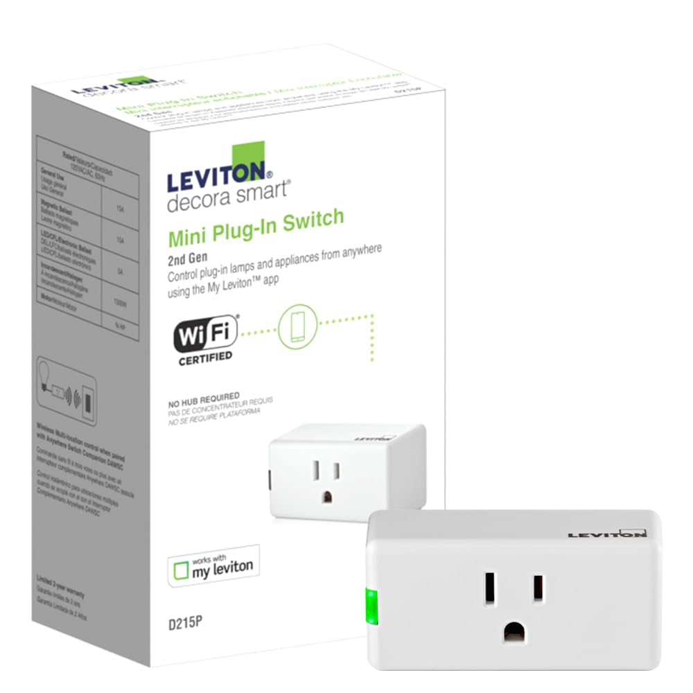 Leviton Decora Smart Plug, Wi-Fi 2nd Gen, D215P-2RW, White