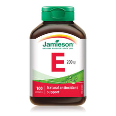 Jamieson Vitamin E 200 IU Softgels, Natural Antioxidant, Helps Prevents Tissue Damage and Vitamin E Deficiency. Gluten-Free, No Artificial Flavours, Colours, or Preservatives, 100 Count, Proudly Canadian
