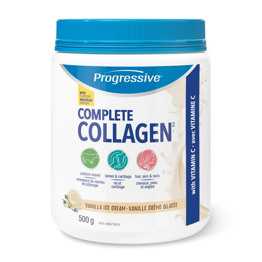 Progressive Complete Collagen Vanilla Ice Cream, Canadian-Made, for Healthier Hair, Skin, Nails and Joints. Grass-Fed Non-GMO with Antioxidants, Hydrolyzed with Vitamin C for Best Absorption, 500 g