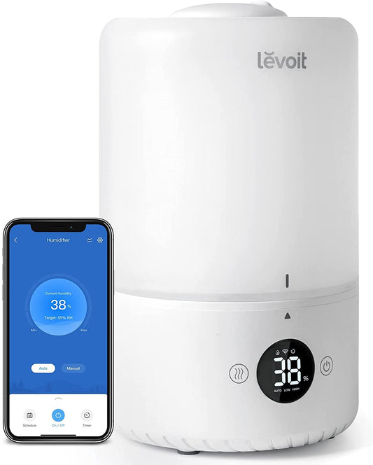 Levoit Humidifiers for Bedroom, Smart WiFi Alexa Control, Top Fill Cool Mist for Baby Nursery and Plants with Essential Oil Diffuser, Humidity Display, Easy Clean, Whisper Quiet Operation, 3L, White