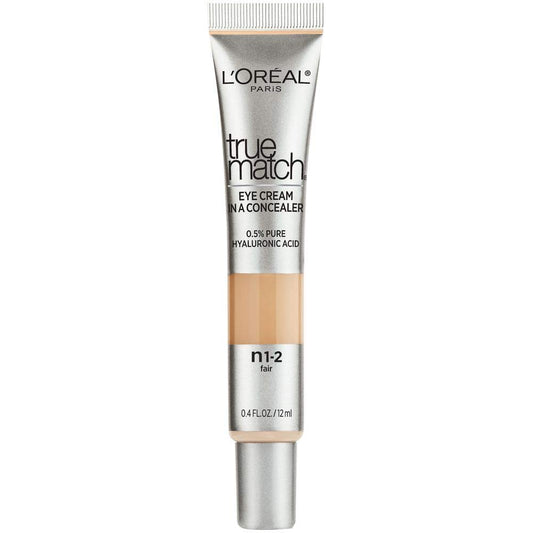 L’Oréal Paris True Match Eye Cream In A Concealer, Formulated With 0.5% Hyaluronic Acid, N1-2 Fair