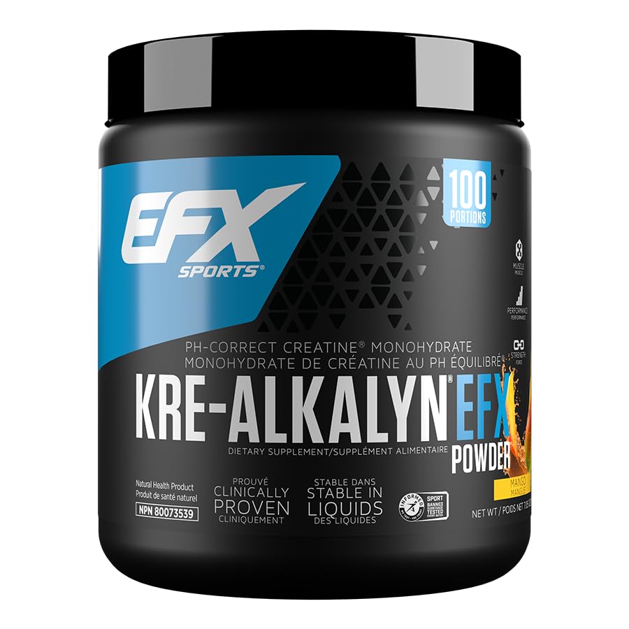 EFX Sports Kre-Alkalyn Powder 200g, PH-Correct Creatine Monohydrate | Multi-Patented Formula, Gain Strength, Build Muscle & Enhance Performance, Mango 200 gram