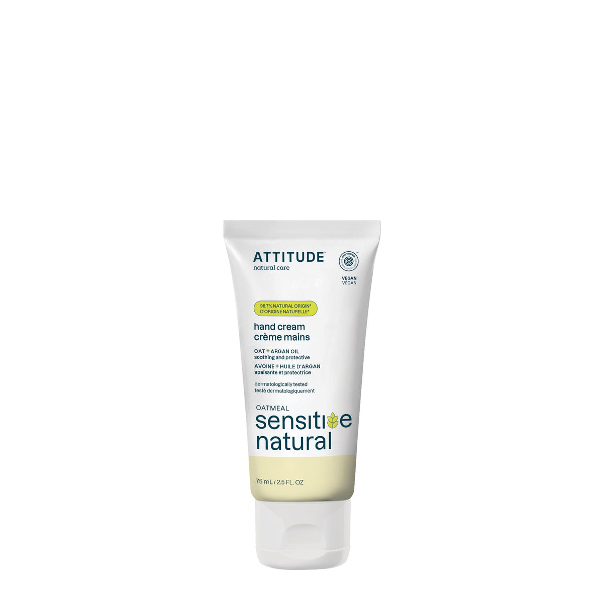 ATTITUDE Hand Cream for Sensitive Skin with Oat and Argan Oil, Made in Canada, EWG Verified, Dermatologically Tested, Vegan, 75 mL