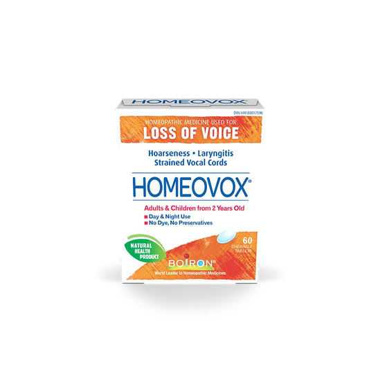 Boiron Homeovox Homeopathic Tablets for Hoarseness, Loss of Voice, Laryngitis and Strained Vocal Cords, 60 Tablets, for Adults and Children from 2 Years Old