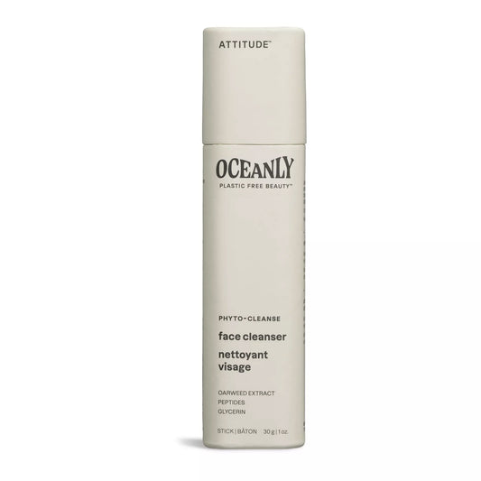 ATTITUDE Oceanly Face Cleanser Stick, Made in Canada, EWG Verified, Plastic-free, Plant and Mineral-Based Ingredients, Vegan and Cruelty-free Beauty Products, PHYTO CLEANSE, Unscented, 30 grams