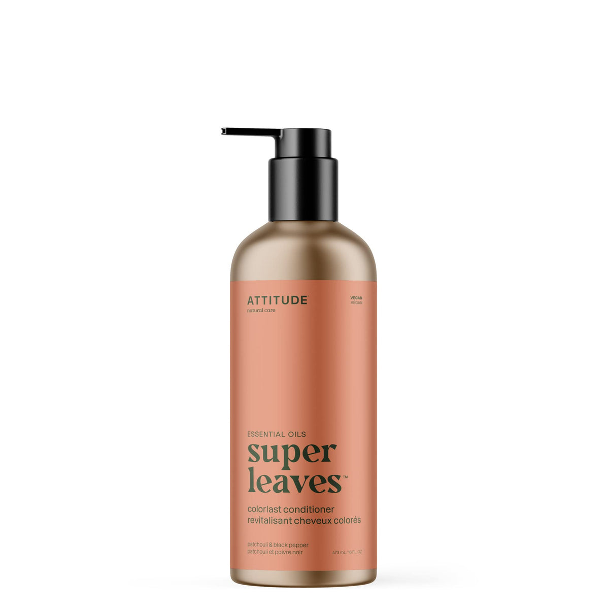ATTITUDE Colorlast Conditioner, Patchouli and Black Pepper, with Essential Oils, Vegan & Plant-Based, Aluminum Bottle, For Color Treated Hair, 473 mL