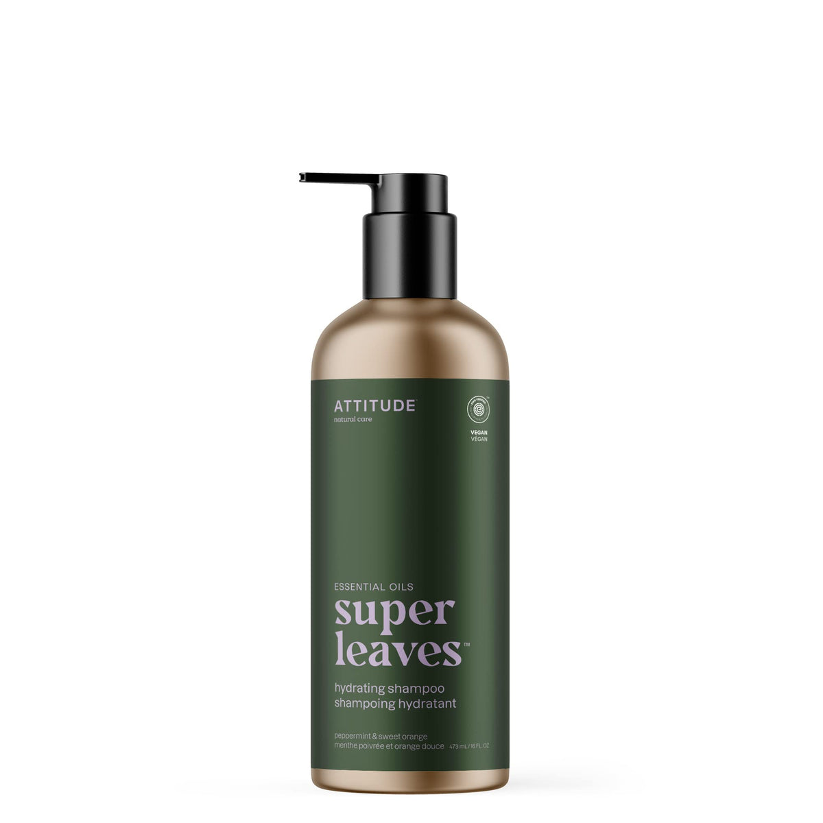 ATTITUDE Hydrating Shampoo, Peppermint & Sweet Orange, EWG Verified with Essential Oils, Vegan & Plant-Based, Aluminum Bottle, For Dry and Damaged Hair, 473 mL