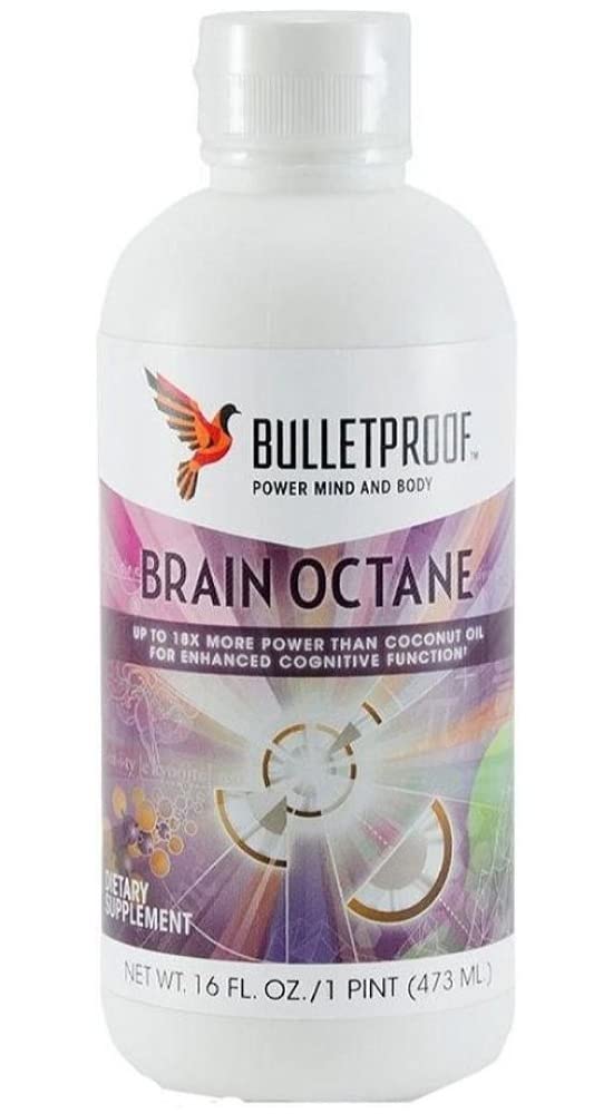 Brain Octane Premium C8 MCT Oil from Non-GMO Coconuts, 14g MCTs, 16 Fl Oz, Bulletproof Keto Supplement for Sustained Energy, Appetite Control, Mental & Physical Energy, Non-GMO, Vegan & Cruelty Free