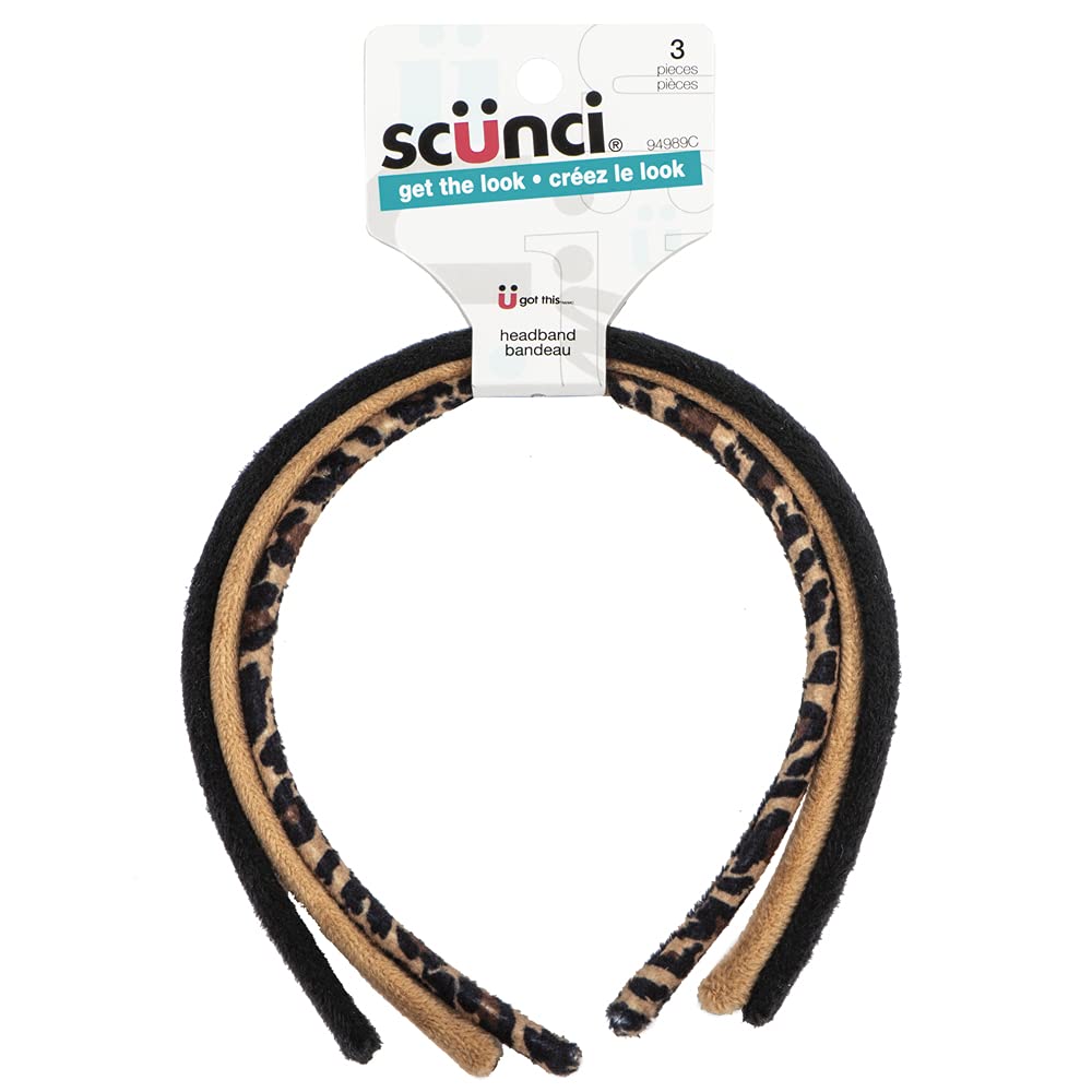 Scunci 94989C 3pk Casual & Chic Assorted Thin Headbands, 3 Count