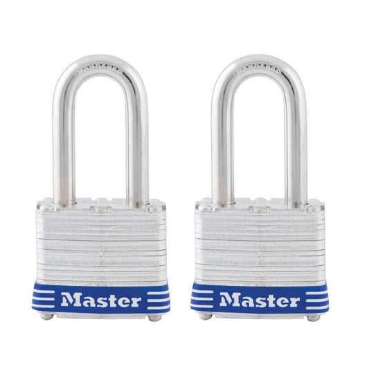 Master Lock Laminated Steel Padlock with Key, 2 Pack Keyed-Alike, Silver, 3TLF