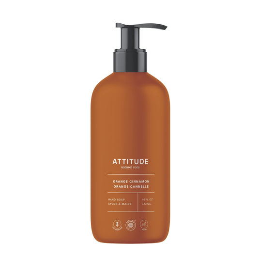 ATTITUDE Liquid Hand Soap, Made in Canada, EWG Verified, Plant and Mineral-Based, Vegan, Dermatologically Tested, Vegan, Orange Cinnamon, 473 mL