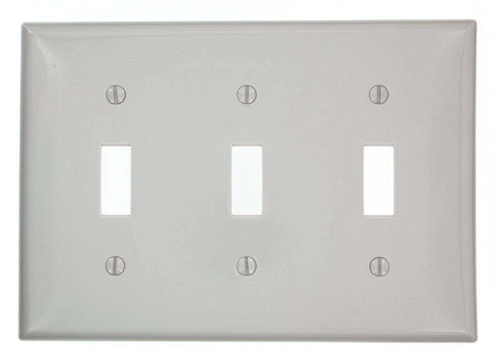 Leviton 80711-GY 3-Gang Toggle Device Switch Wallplate, Gray