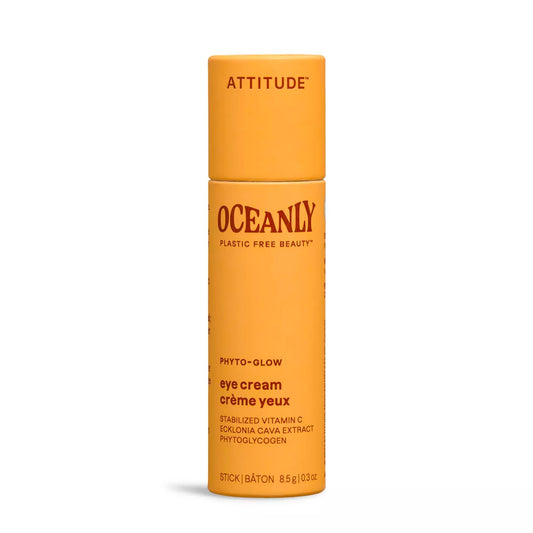 ATTITUDE Oceanly Eye Cream Stick, Made in Canada, EWG Verified, Plastic-free, Plant & Mineral-Based Ingredients, Vegan & Cruelty-free Beauty Products, PHYTO GLOW, Unscented, 8.5 grams
