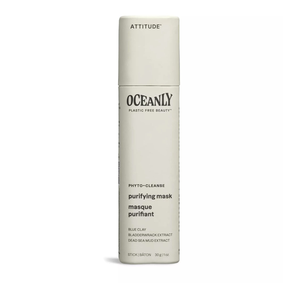ATTITUDE Oceanly Face Mask Stick, Made in Canada, EWG Verified, Plastic-free, Plant and Mineral-Based Ingredients, Vegan Beauty Products, PHYTO CLEANSE, Unscented, 30 grams