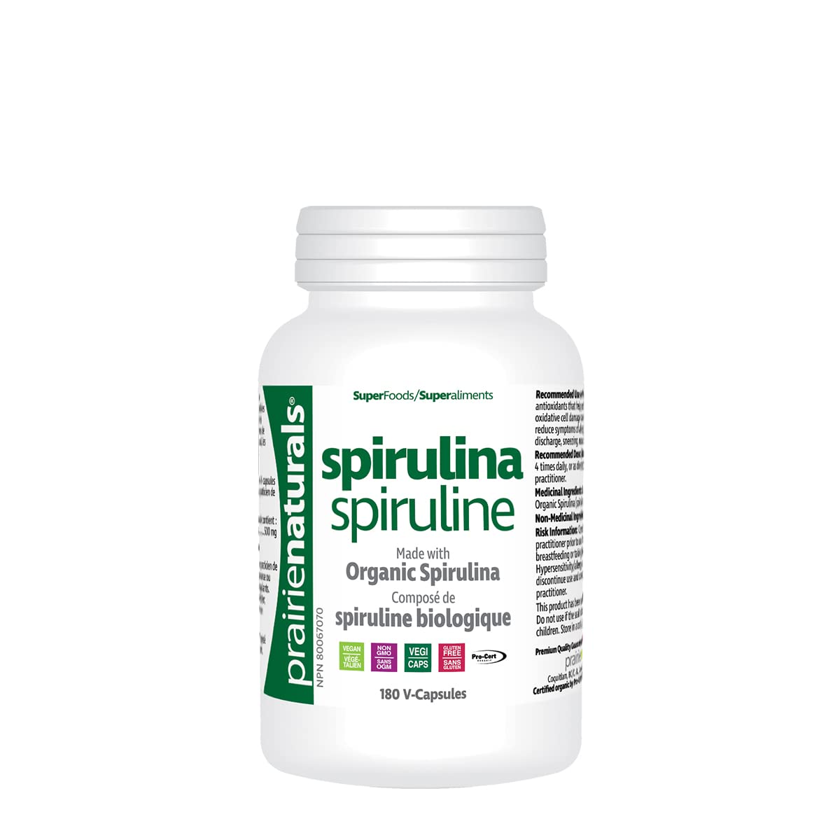 Prairie Naturals Organic Spirulina Blue Green Algae VCapsules - 180 Count