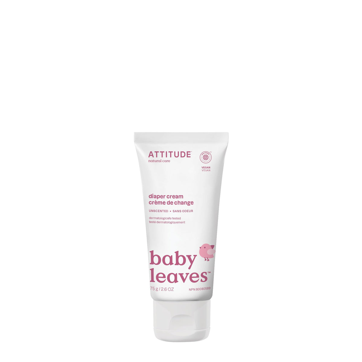 ATTITUDE Diaper Cream for Baby, Made in Canada, EWG Verified, Dermatologically Tested, Formulated with Zinc Oxide, Vegan, Unscented, 75 grams