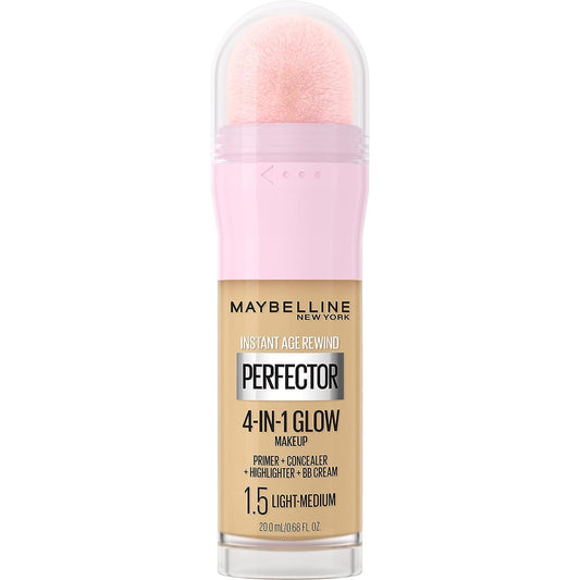 Maybelline New York Instant Age Rewind Face Makeup Instant Perfector 4-In-1 Glow Makeup, Light Coverage, Primes, Conceals, Evens and Highlights, Shade: Light-Medium