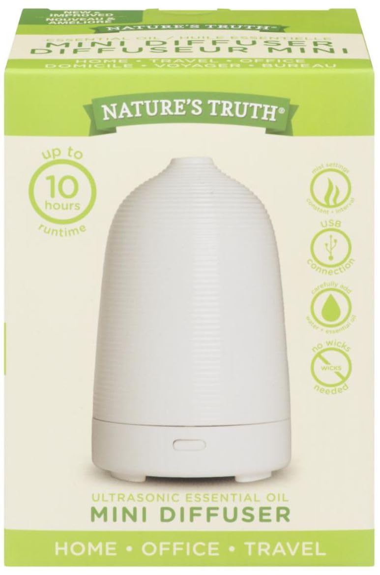 Nature’s Truth Mini Ultrasonic Essential Oil Diffuser – 1 Count, Compact Aromatherapy Diffuser for Home, Office & Travel