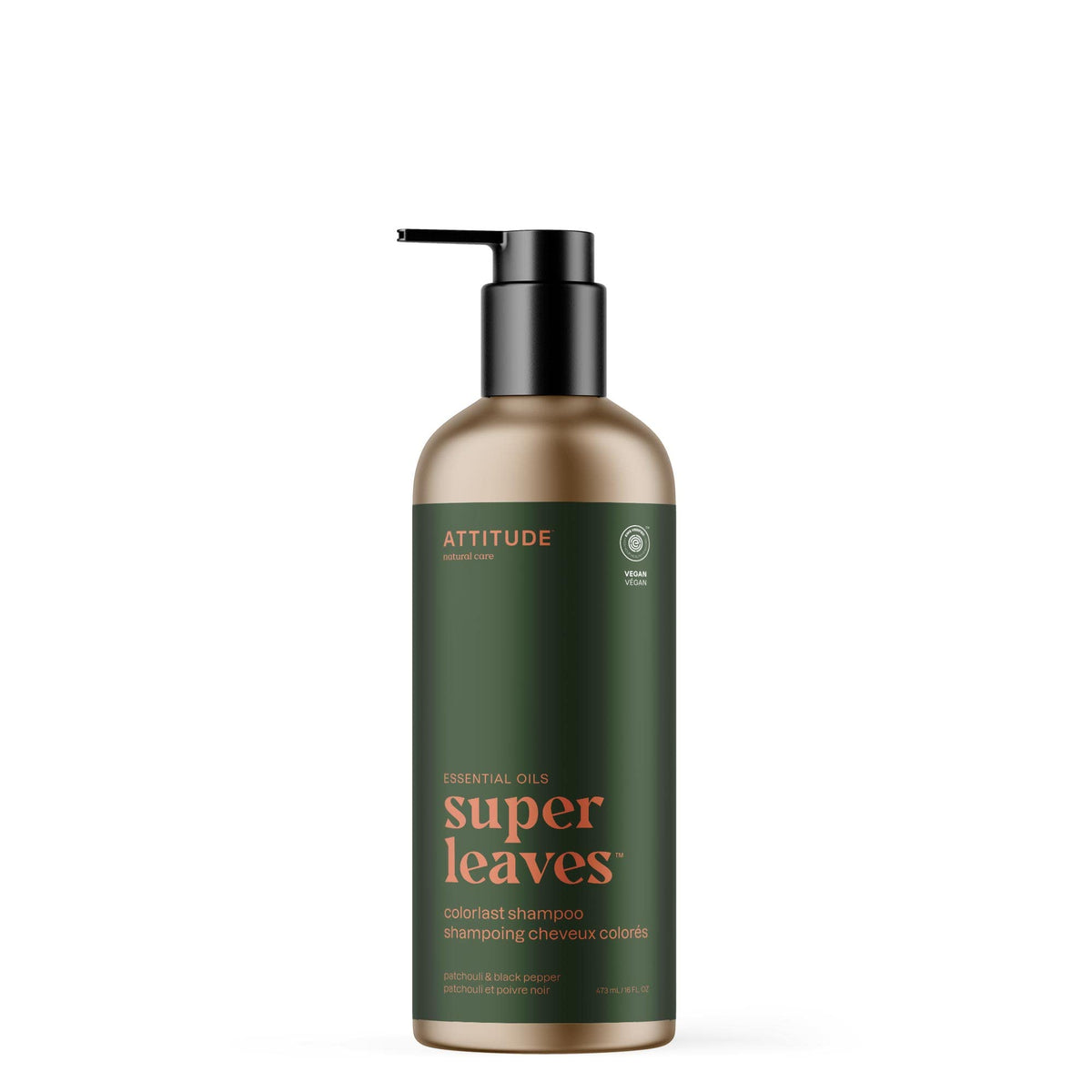 ATTITUDE Colorlast Shampoo, Patchouli & Black Pepper, EWG Verified with Essential Oils, Vegan & Plant-Based, Aluminum Bottle, For Color Treated Hair, 473 mL