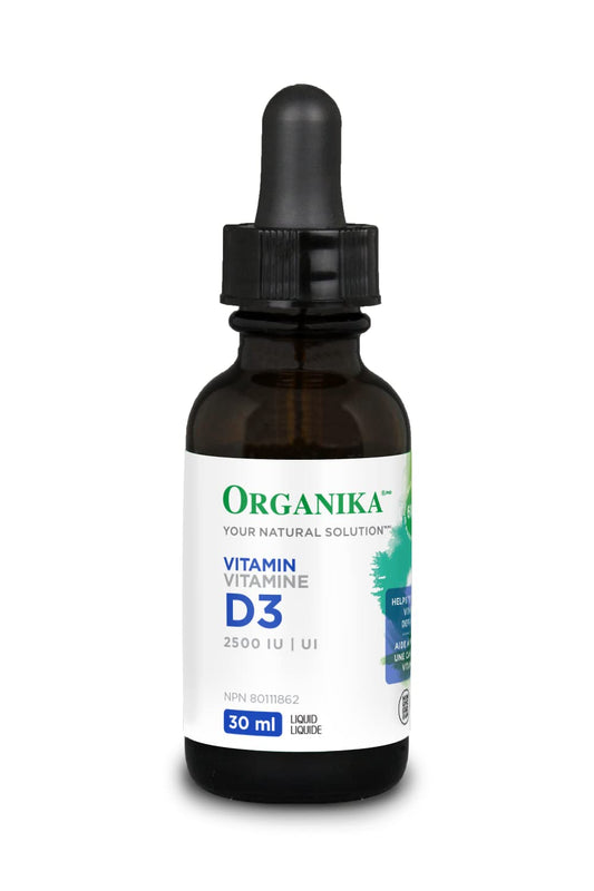 Organika Canadian-Made Vitamin D3 Liquid 2500IU- Olive Oil Base, Immune System Support- 30ml