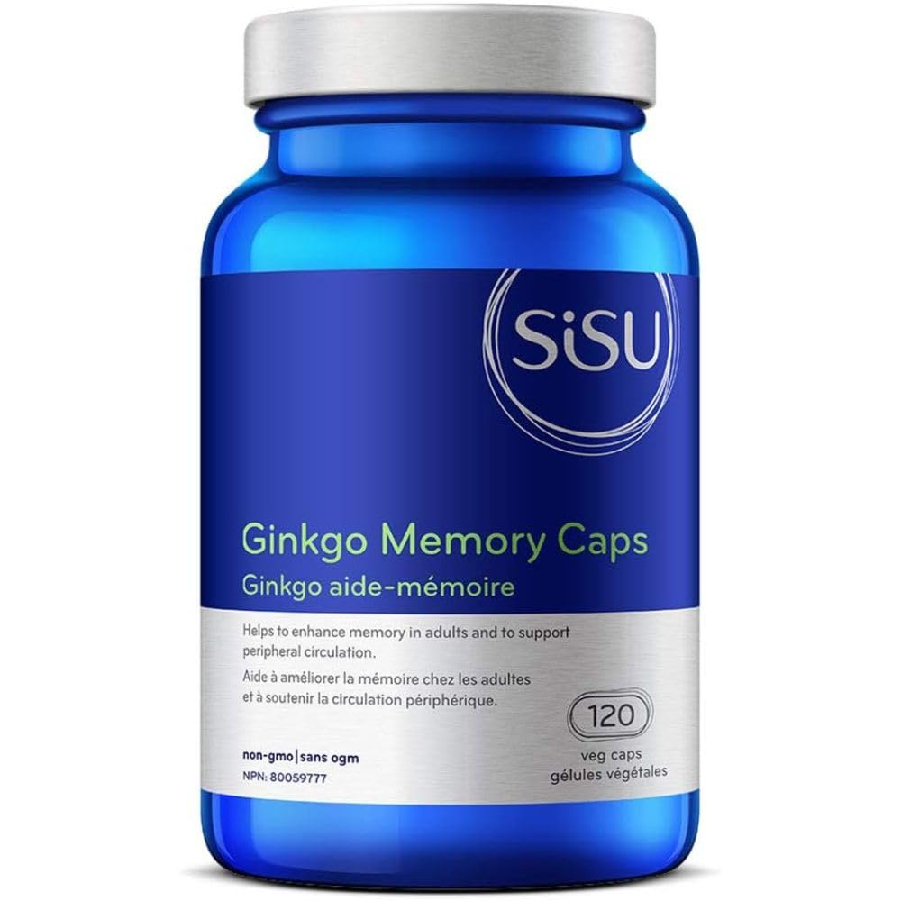 Sisu Ginkgo Memory Caps, 120 Veg Capsules, Ginkgo Biloba Supplement for Memory, Circulation & Cognitive Function with Standardized Extract & Leaf Powder