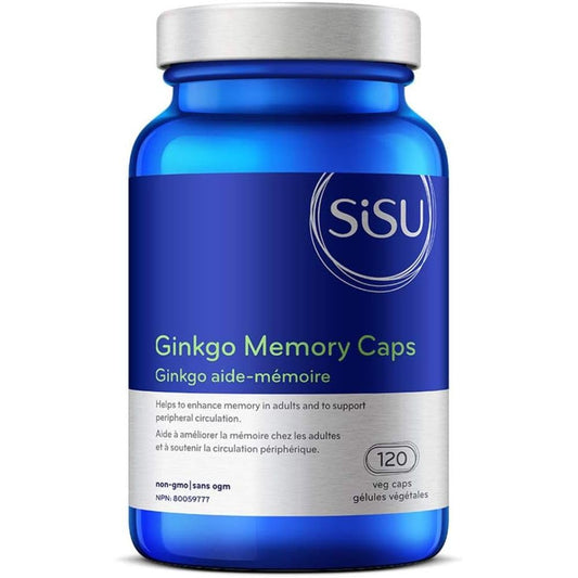 Sisu Ginkgo Memory Caps, 120 Veg Capsules, Ginkgo Biloba Supplement for Memory, Circulation & Cognitive Function with Standardized Extract & Leaf Powder