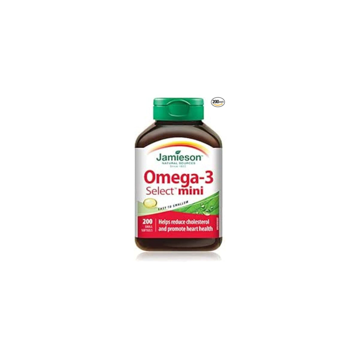 Jamieson Omega-3 Select Mini Softgels, Easy to Swallow, Supports Brain and Heart Health, and Helps Reduce Cholesterol. With EPA and DHA, Non-GMO, Gluten-Free, 200 Count, Proudly Canadian