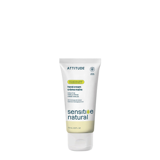 ATTITUDE Hand Cream for Sensitive Skin with Oat, Made in Canada, EWG Verified, Dermatologically Tested, Vegan, Vanilla Cream Scent, 75 mL