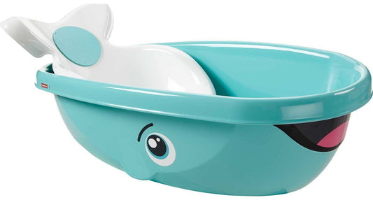 Fisher-Price Baby to Toddler Bath Whale of a Tub with Removable Infant Seat & Soft Head Rest, Drain Plug, Fits Most Sinks