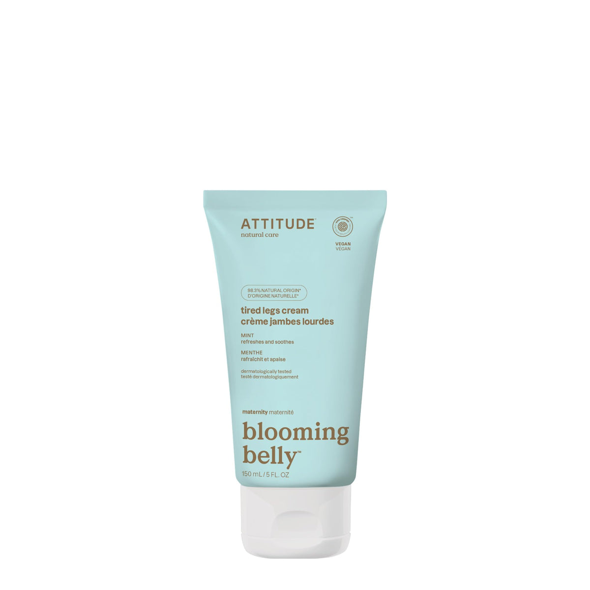 ATTITUDE Pregnancy Tired Legs Cream, Made in Canada, EWG Verified, Dermatologically Tested, Plant and Mineral-Based, Vegan Maternity Products, Soothing and Refreshing Mint, 150 mL