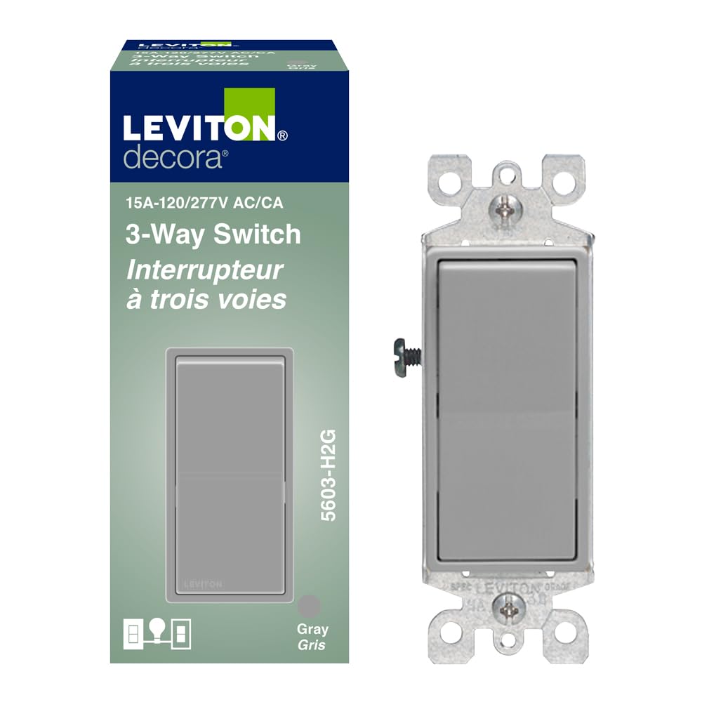 Leviton Decora Rocker 3-Way Switch, 15 Amp, 5603-H2G, Wallplate not Included, Grey
