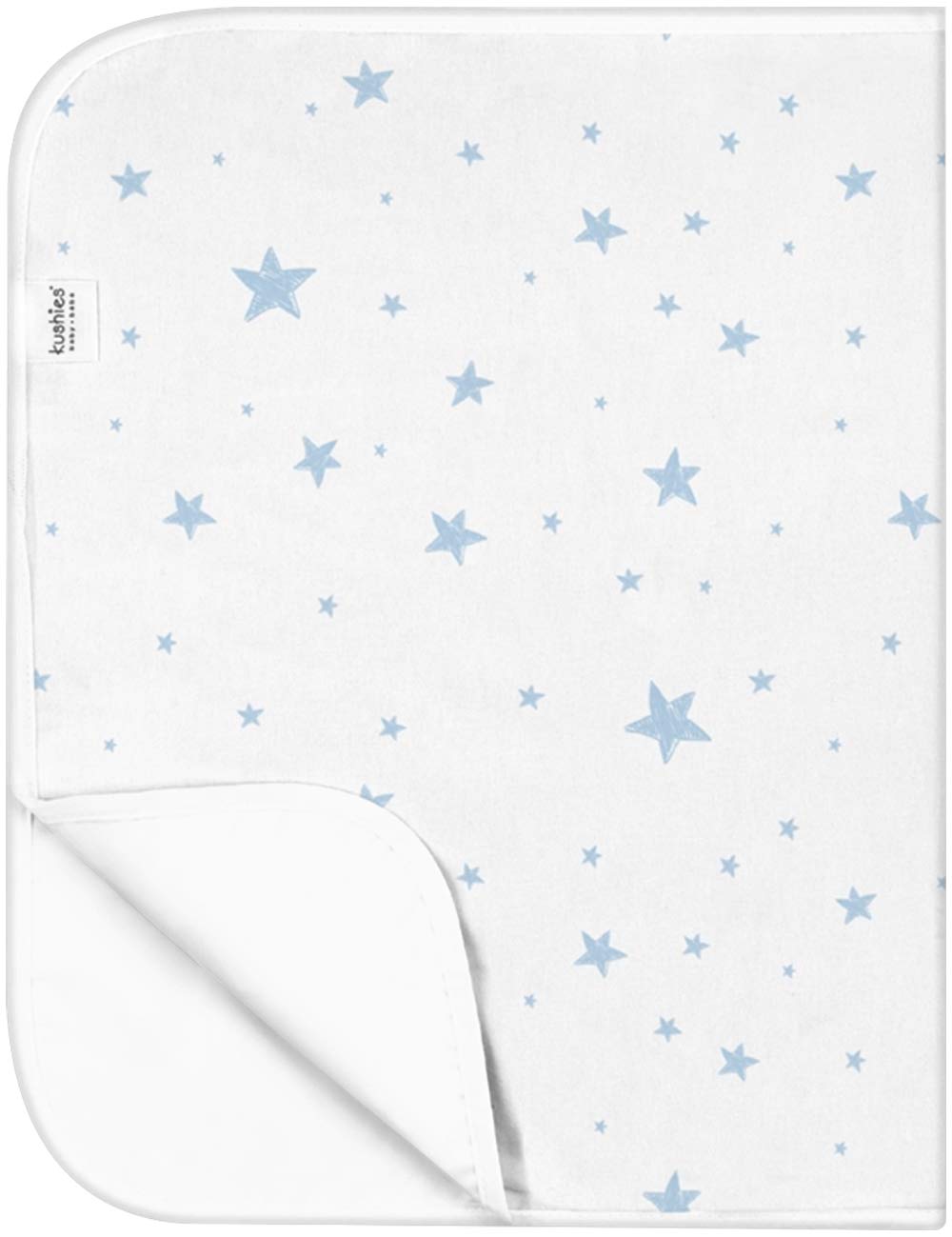 Kushies Baby Deluxe Flat Waterproof Changing Pad Liners, 20 x 30", White w/Blue Stars
