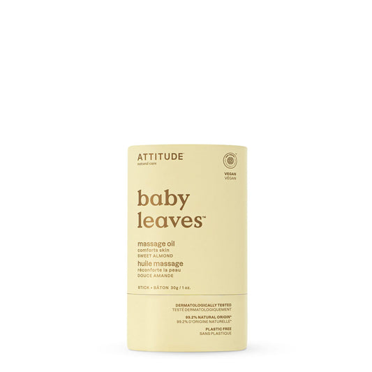ATTITUDE Plastic-Free Massage Oil Bar for Baby, Made in Canada, EWG Verified, Dermatologically Tested, Made with Naturally Derived Ingredients, Vegan, Sweet Almond, 30 grams