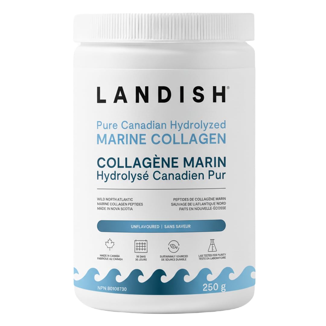 Landish Pure Canadian Marine Collagen Peptides Powder - Whole-Body Benefits & Joint Support, For Women & Men - Hydrolyzed, Unflavoured, Ultra-Pure Protein Supplement - Fully Dissolves, 0 Carb & Sugar - Made in Canada - 250 g (30-Day Supply)