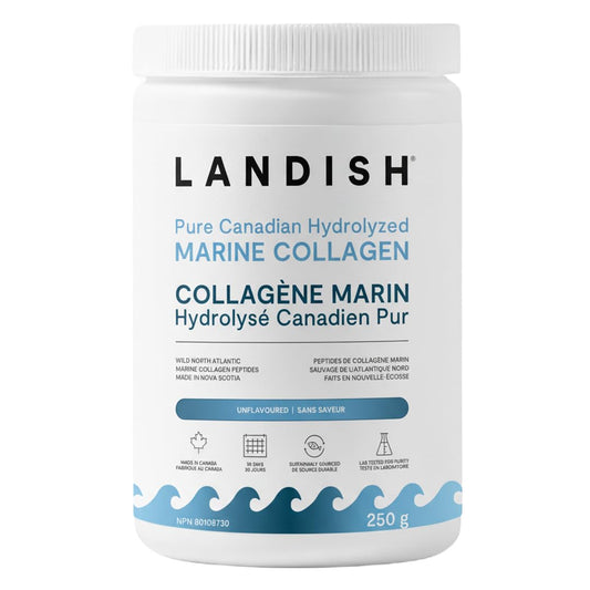 Landish Pure Canadian Marine Collagen Peptides Powder - Whole-Body Benefits & Joint Support, For Women & Men - Hydrolyzed, Unflavoured, Ultra-Pure Protein Supplement - Fully Dissolves, 0 Carb & Sugar - Made in Canada - 250 g (30-Day Supply)