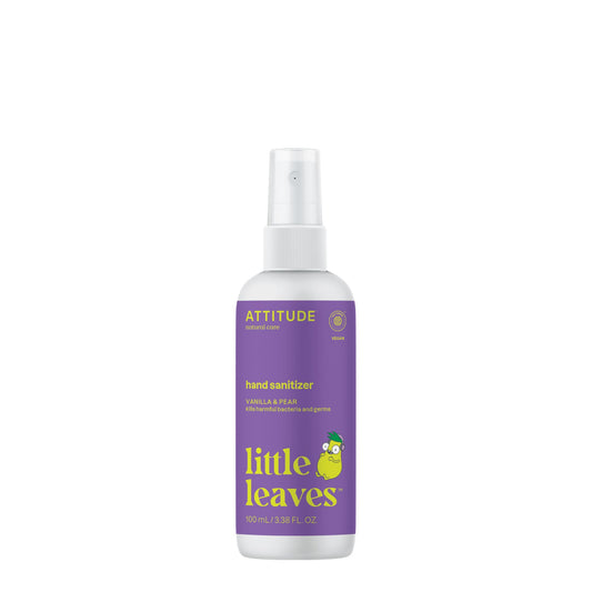 ATTITUDE Hand Sanitizer Spray for Kids & Adults, Made in Canada, EWG Verified, Travel Size, Dermatologically Tested, Plant and Mineral Based, Vegan, Vanilla & Pear, 100 mL (Spray Bottle)