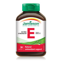 Jamieson Ultra Strength Vitamin E 800 IU Softgels, Natural Antioxidant, Helps Prevents Tissue Damage and Vitamin E Deficiency. Gluten-Free, No Artificial Flavours, Colours, or Preservatives, 50 Count, Proudly Canadian