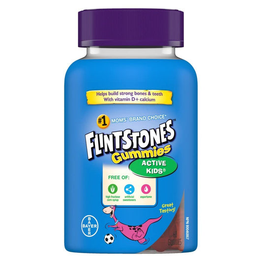 FLINTSTONES Active Kids Multivitamin Gummies - Multivitamins for Kids, Gummy with Vitamin D and Calcium, Free of Artificial Sweeteners, Free of Aspartame, 60 Gummies