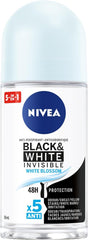 NIVEA Black & White Invisible 48H Protection White Blossom Anti-Perspirant Roll-On, 50ml