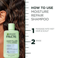 Garnier Fructis Hair Filler + Hyaluronic Acid Moisture Repair Sulfate-Free Shampoo, for Curly and Wavy Hair, up to 15X More Moisture & 100 Hours of Frizz Control, 300ml