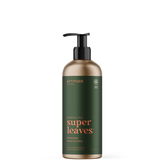 ATTITUDE Hand Soap with Essential Oils, Made in Canada, EWG Verified, Plant and Mineral-Based Ingredients, Vegan Personal Care Products, Refillable Aluminum Bottle, Patchouli and Black Pepper, 473 ml